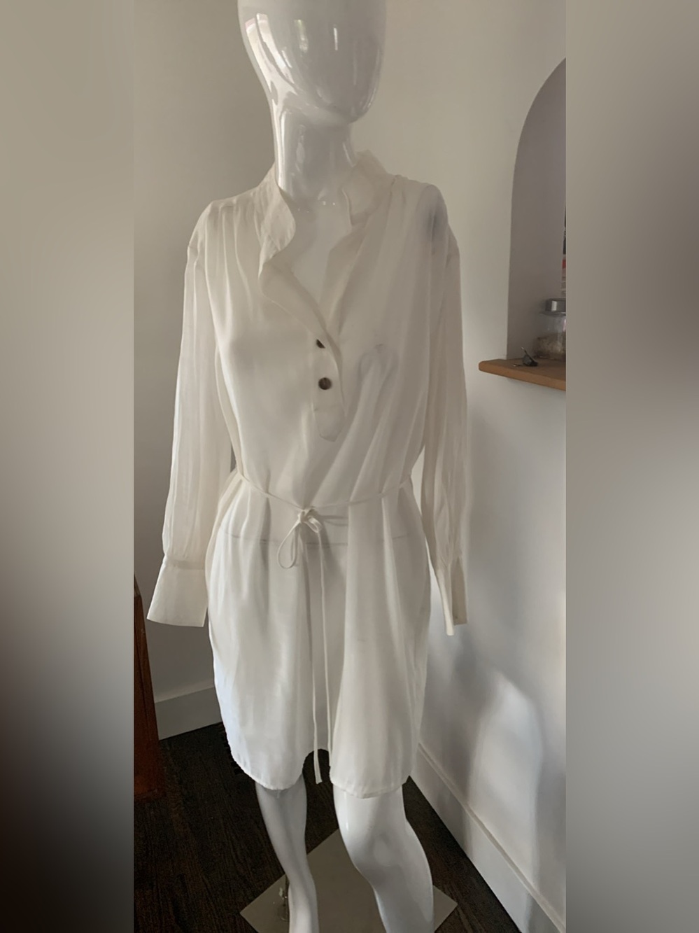 Women’s Cream Long Sleeve Shirt Dress